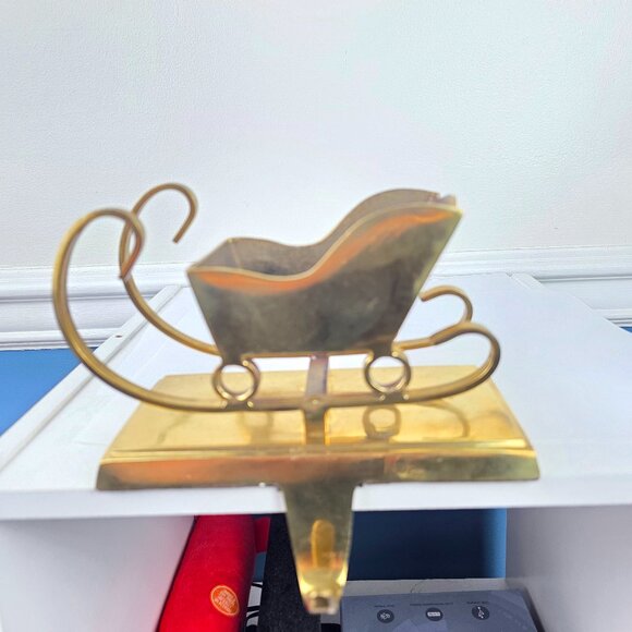 Heavy Solid Brass Sleigh Christmas Stocking Hanger